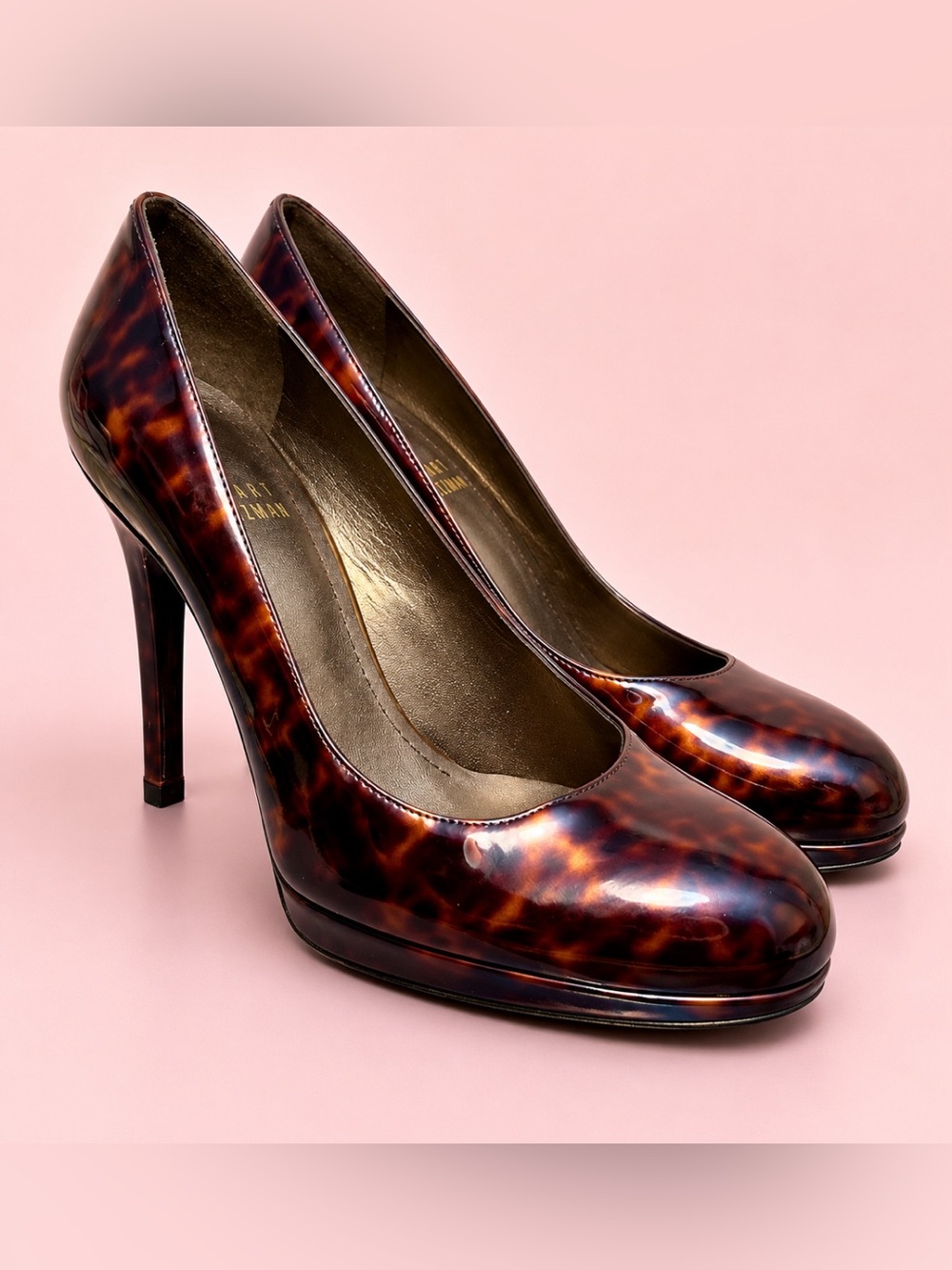 Stuart Weitzman Women's Brown Tortoise  Patent Leather Pump Heel 4.5” Size 5.5